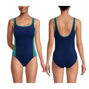 Lands' End Women's Scoop Neck One-Piece Swimsuit Size XL Navy And Green